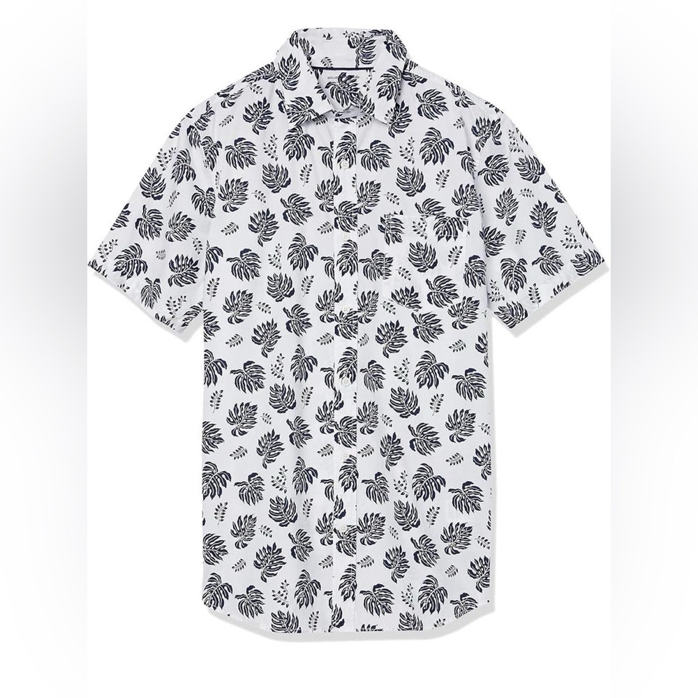 Men's Black and White Leaf Print Shirt
